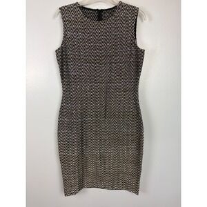 St John Nordstrom Metallic Chevron Knit Sheath Dress 6 Black Gold Midi Career